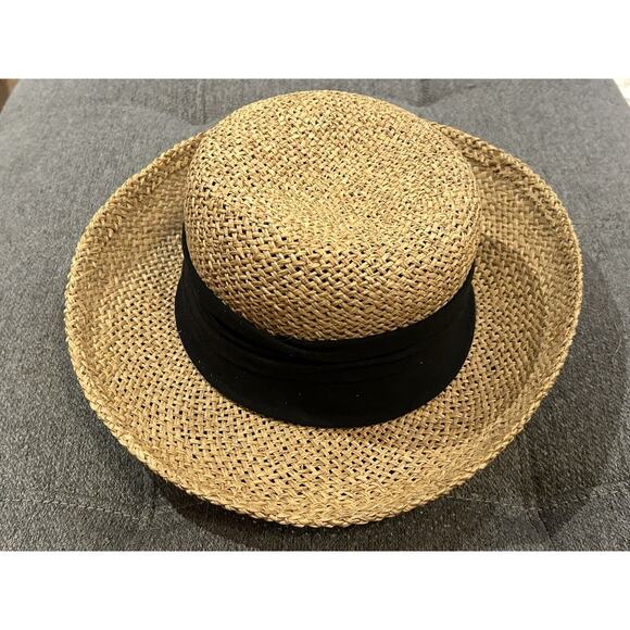 Raffia Hat Wide Brim Inside Is 22.5 Inches Around - Picture 2 of 4